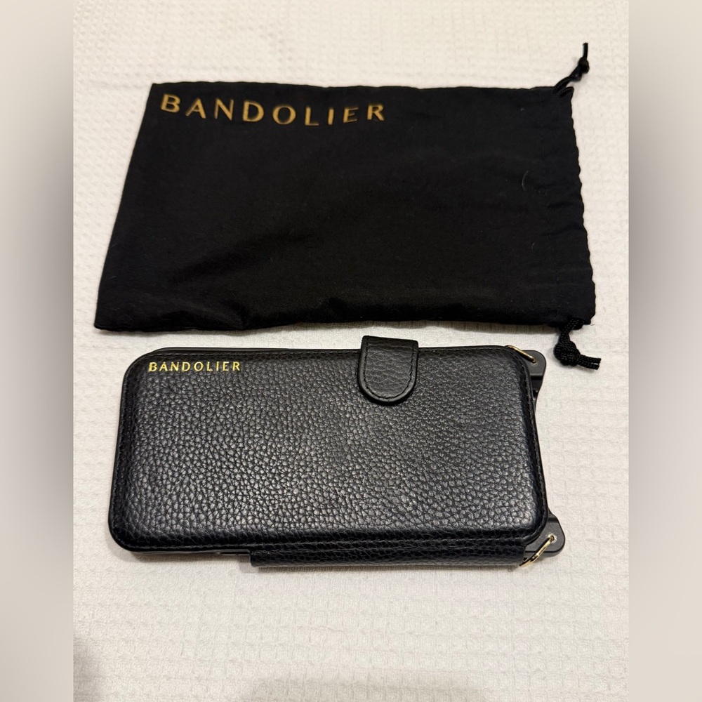Bandolier Black Leather Phone Case with Gold Accents